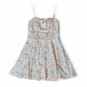Blue Rain blue orange white green floral babydoll dress with adjustable straps